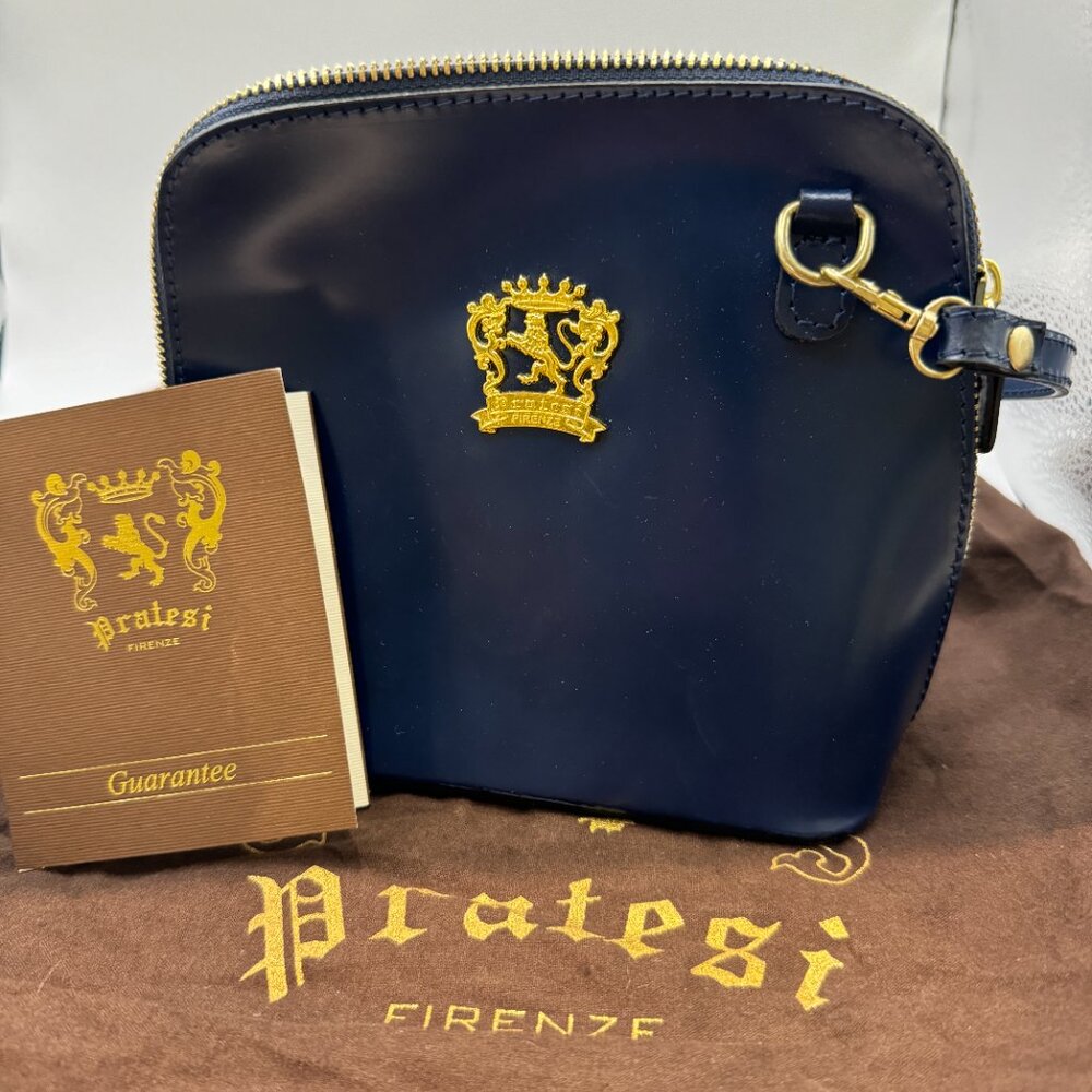 Pratesi Firenze Leather Handbag Crossbody RIch Navy Blue *Brand NEW with tags - Picture 2 of 6